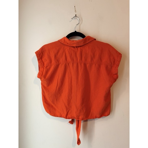 Midnight Sky Cross Open Back Linen Blend‎ Shirt Toe Front Red Size Small Crop - Picture 3 of 3